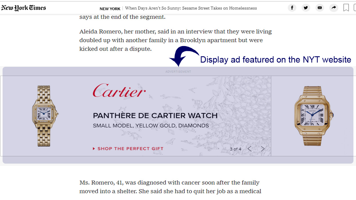 NYT Cartier display ad sample Pay Per Click Google ad management