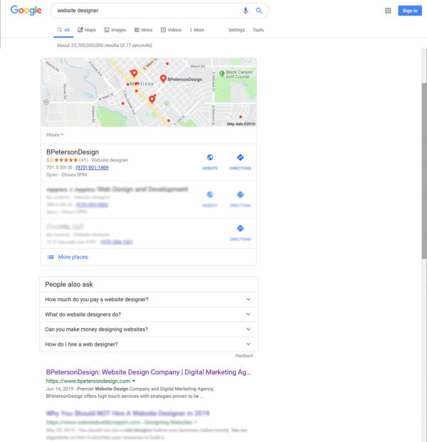 Google Search Results for Website Designer