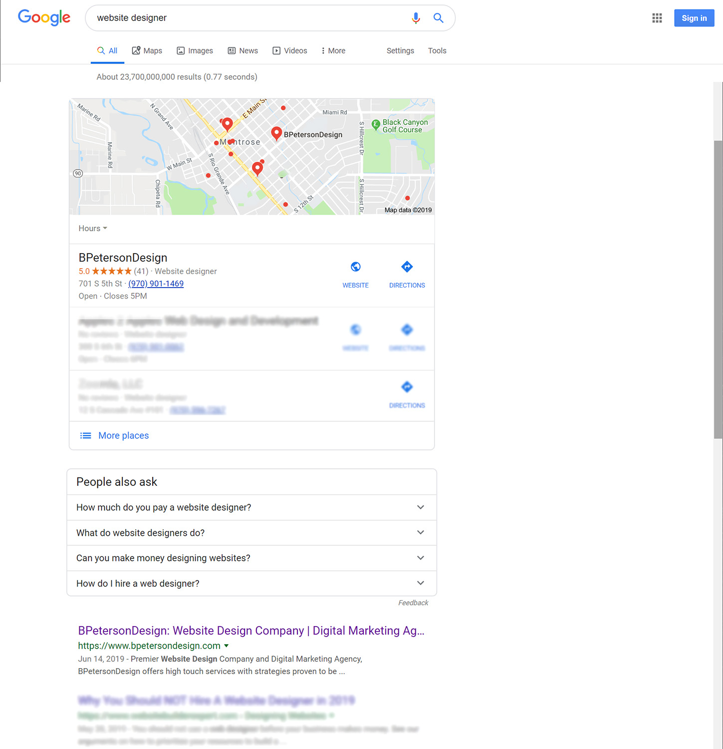 Google Search Results for Website Designer