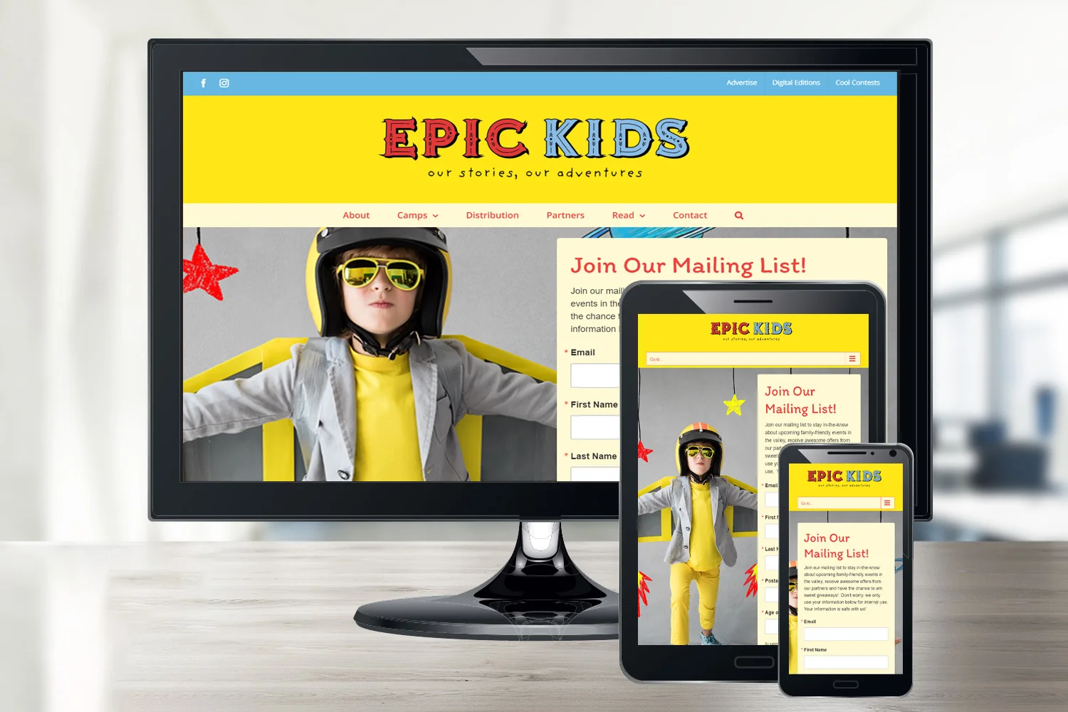 Screenshot of responsive website for Epic Kids AZ