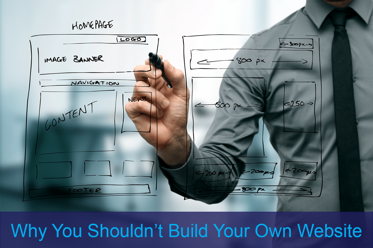 Arizona man drawing plan to build your own website on plexiglass with black marker.