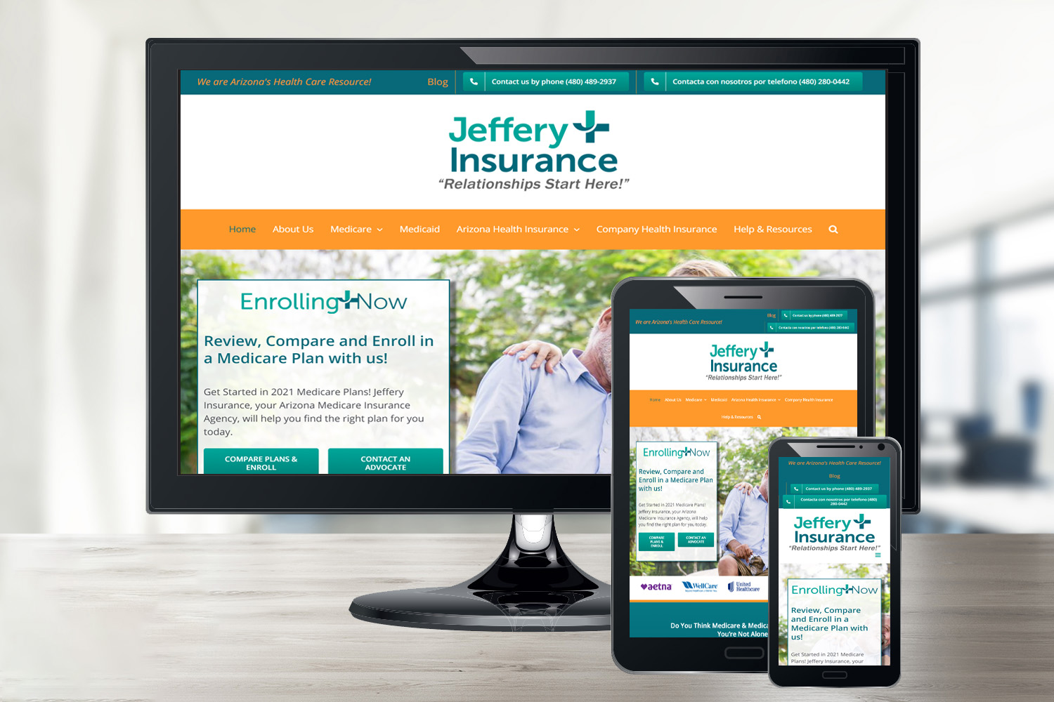 Screenshot views of Jeffery Insurance's responsive website design