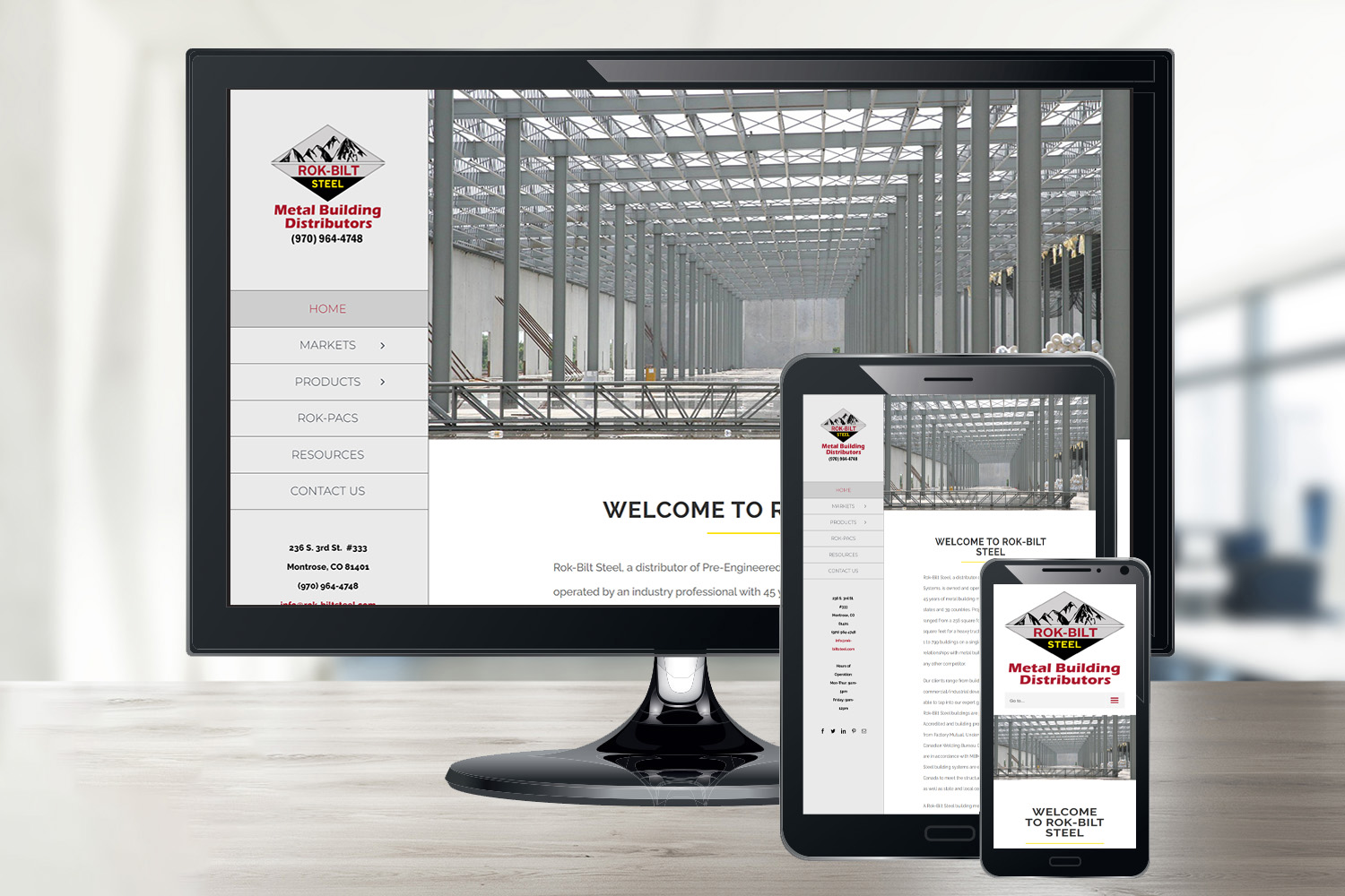 A responsive view of Rok-Bilt Steel's website design