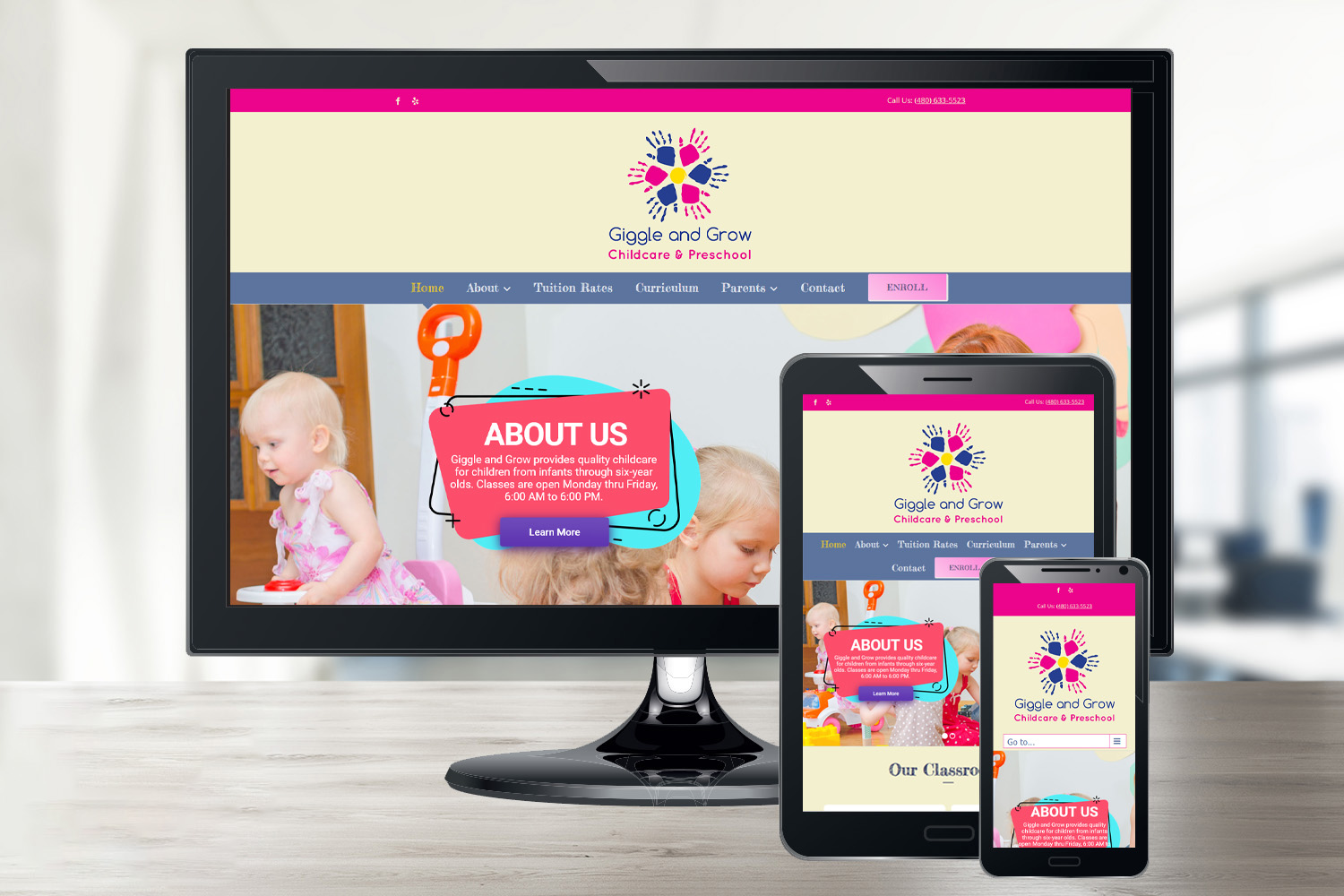 Giggle and Grow Childcare & Preschool website shown on responsive platforms