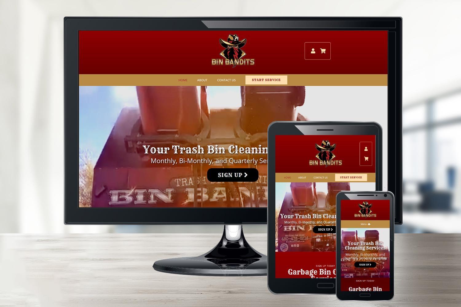 Bin Bandits website shown on different devices