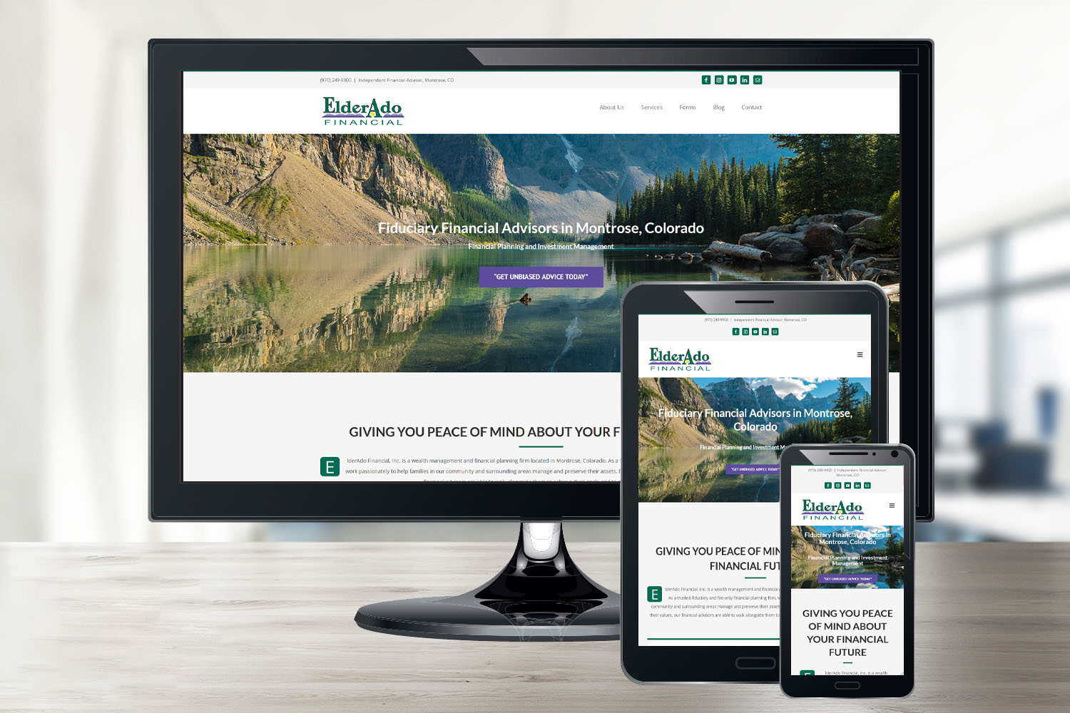 ElderAdo Financial's website shown on responsive platforms