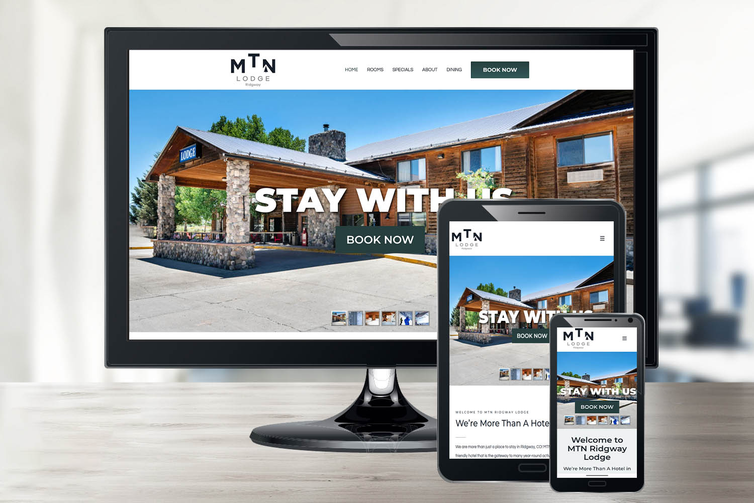 MTN Lodge Ridgway's website shown on responsive platforms
