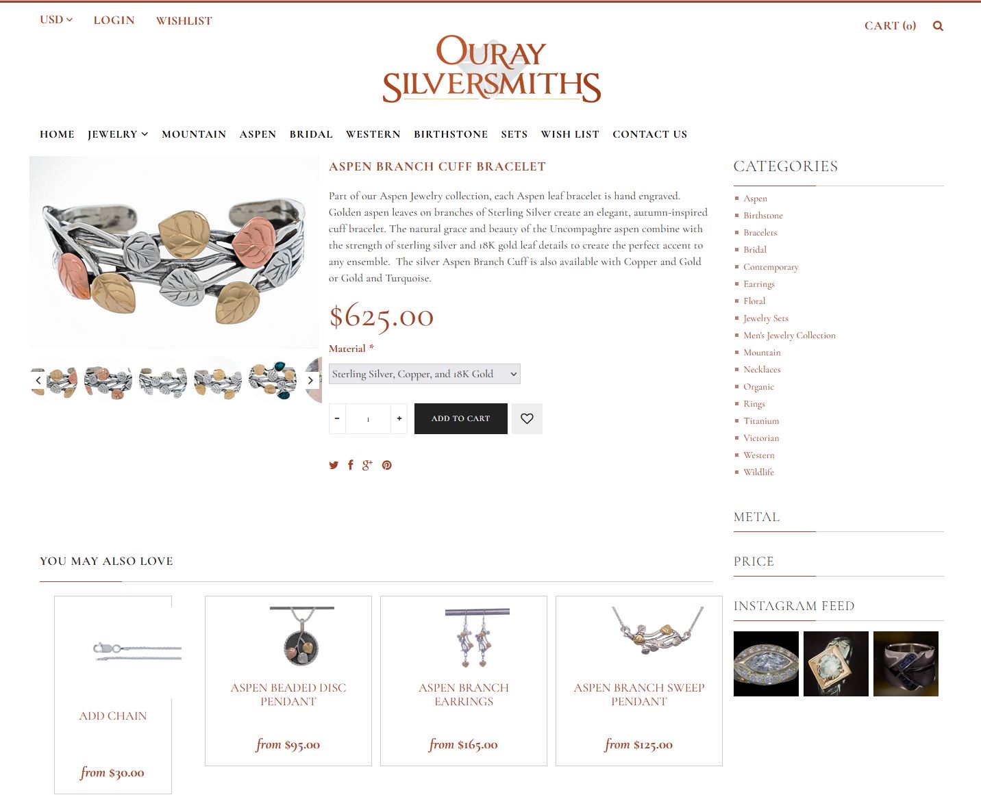 Ouray Silversmiths Product Page before the re-design