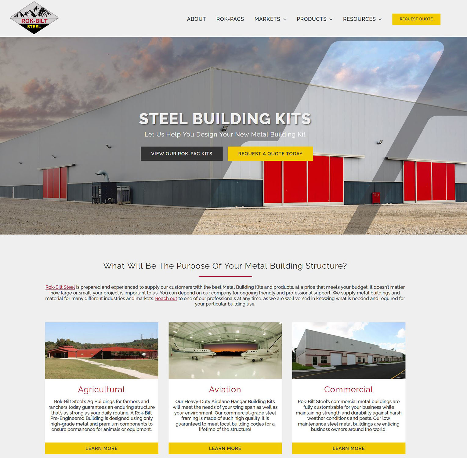 Rok-Bilt Steel Homepage after the re-design