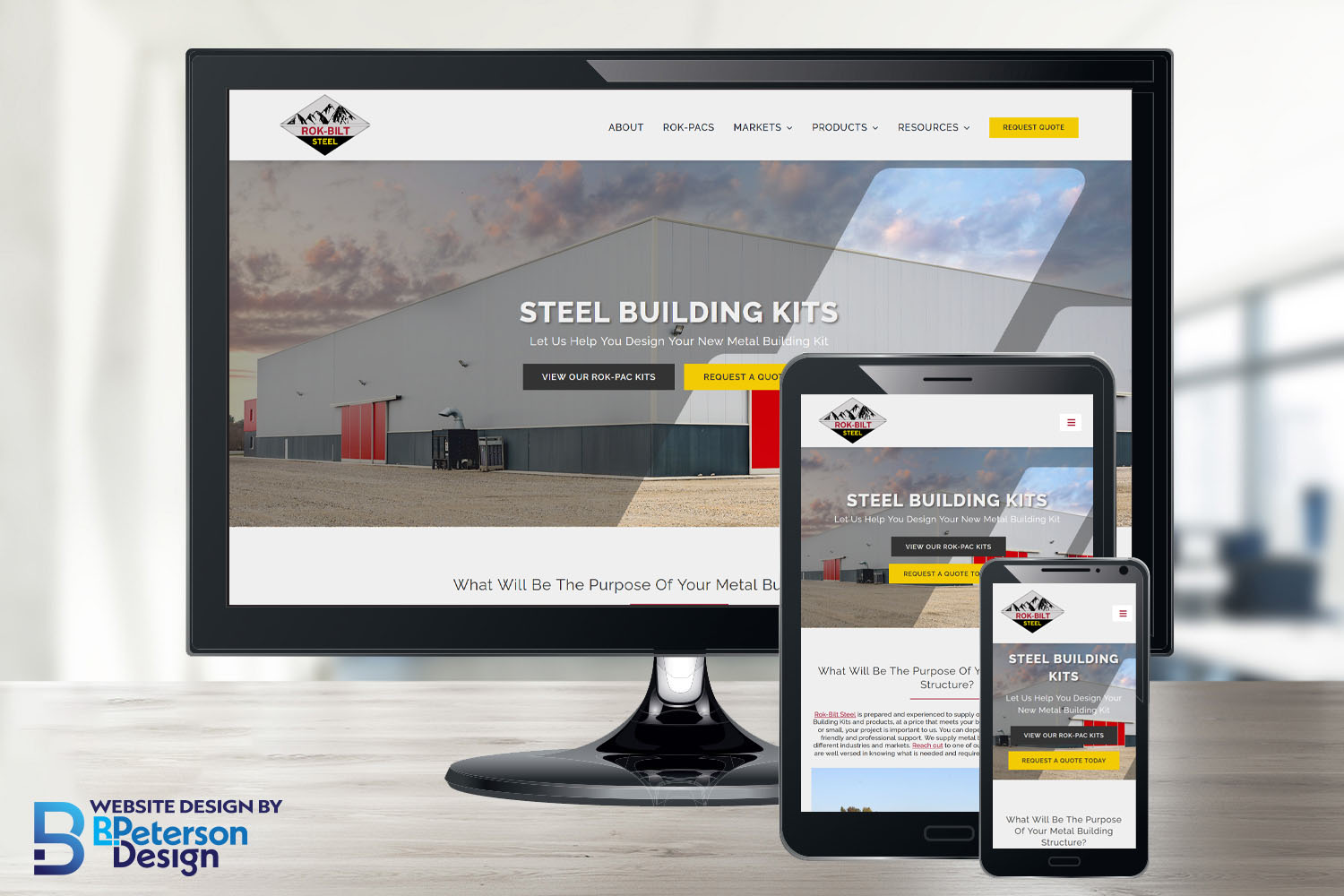 Rok-Bilt Steel's new website shown on responsive platforms.