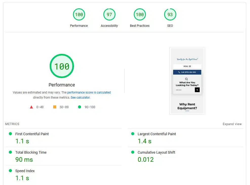 NEW BDE Site PageSpeedInsights