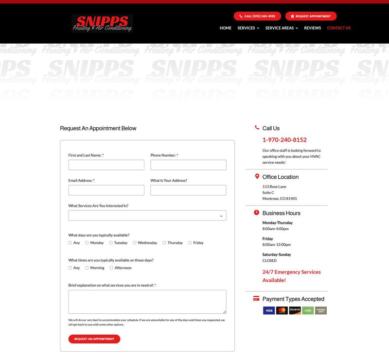 Contact Page screenshot of the new Snipps site