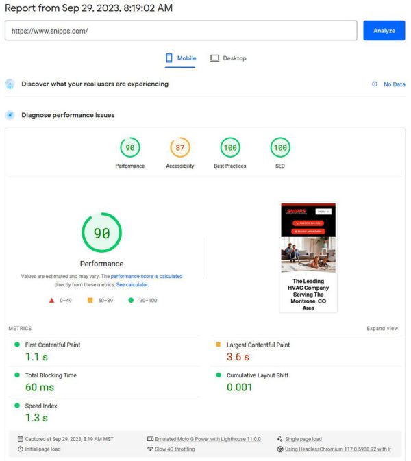 Snipps Google PageSpeed score with their new website