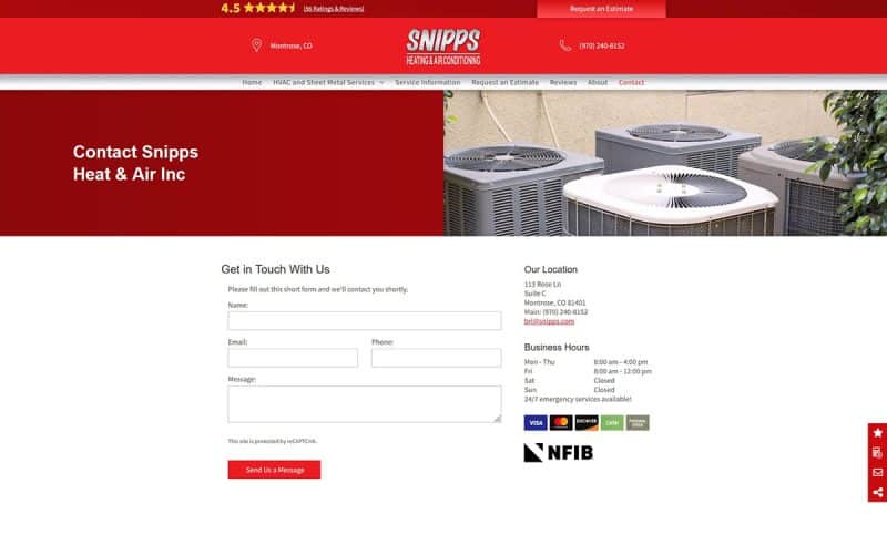 Old Snipps Site Contact page