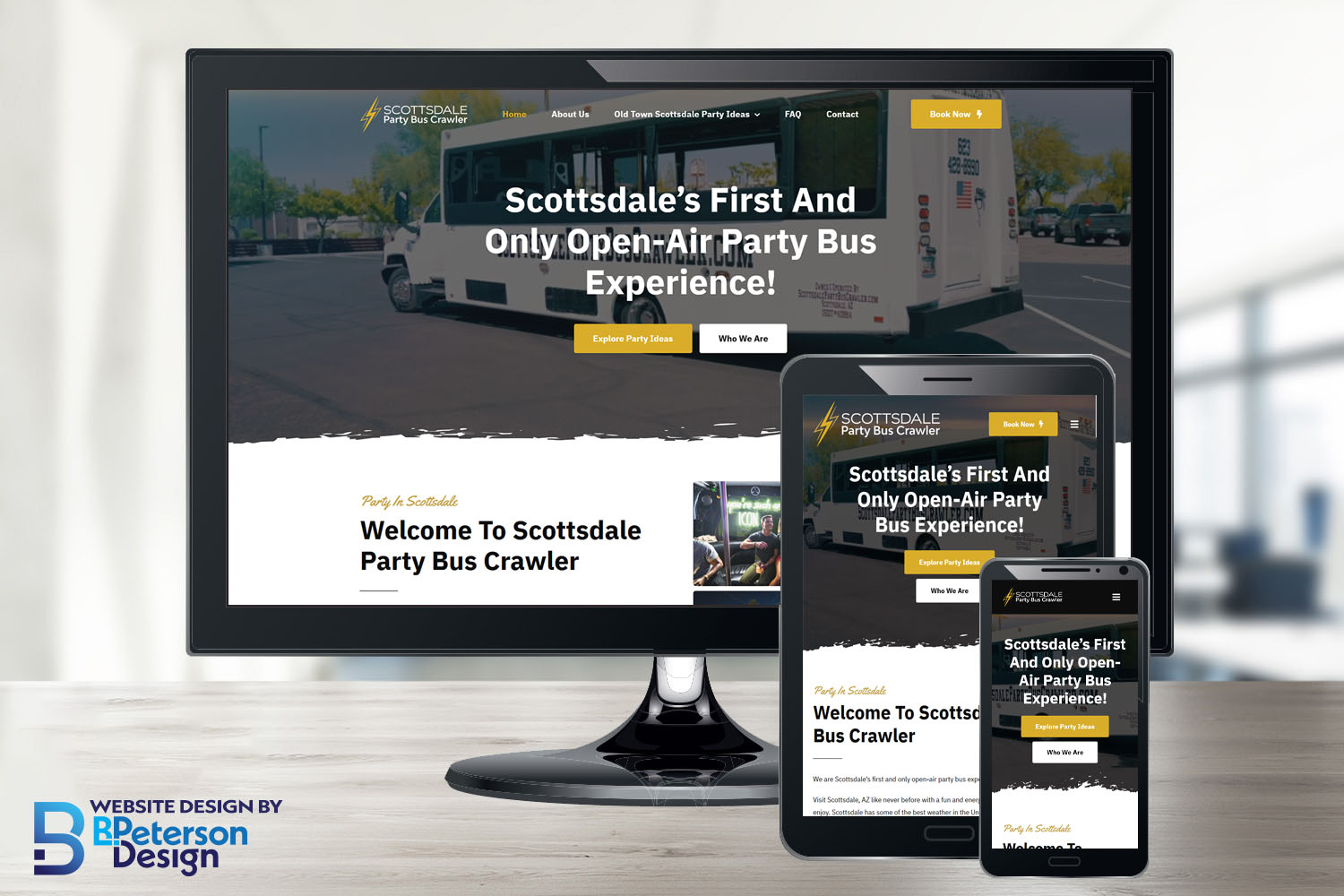 Scottsdale Party Bus Crawler's website displayed on responsive platforms