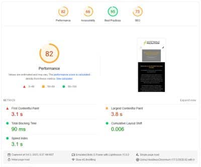 Scottsdale Party Bus Crawler's old PageSpeed Insights score