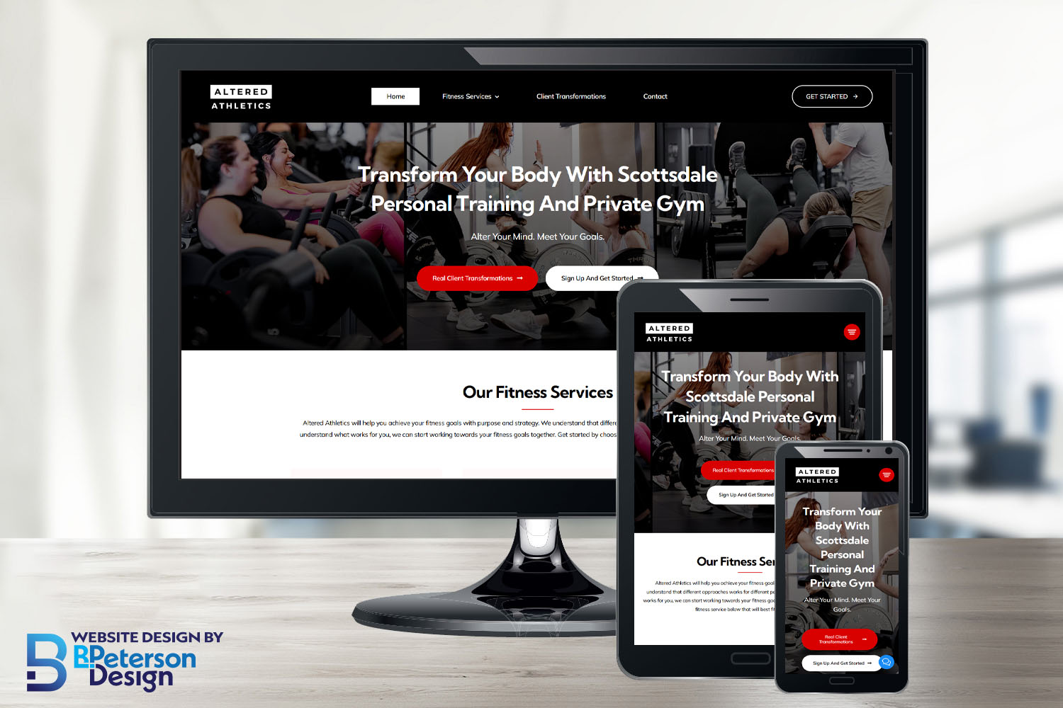 Fitness Website Design for Altered Athletics shown on different devices