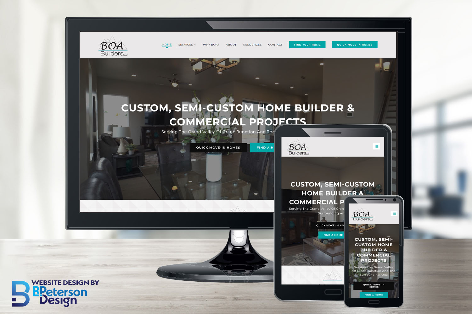 Website redesign for BOA Builders shown on different devices
