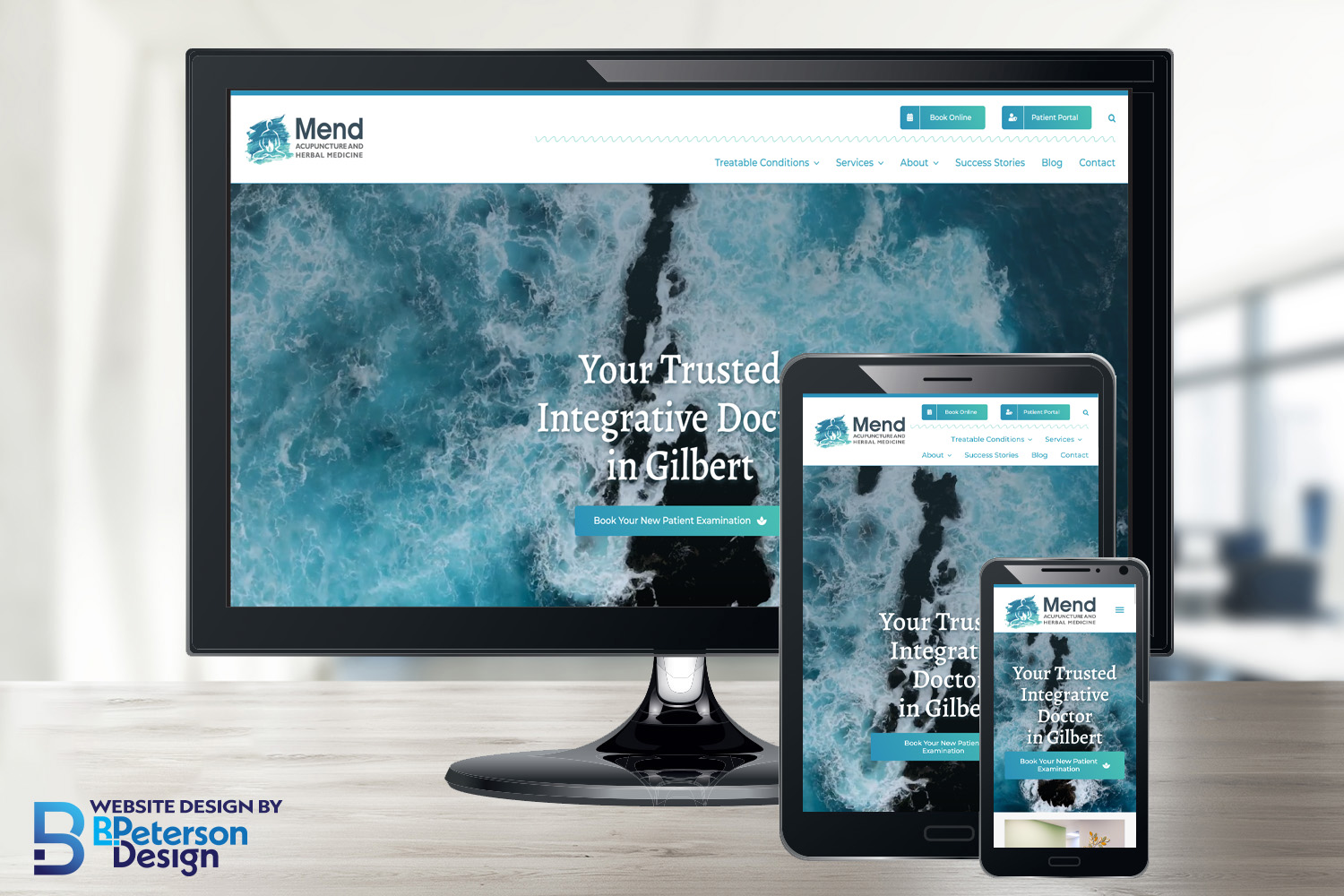 Website redesign for Mend Acupuncture shown on different devices