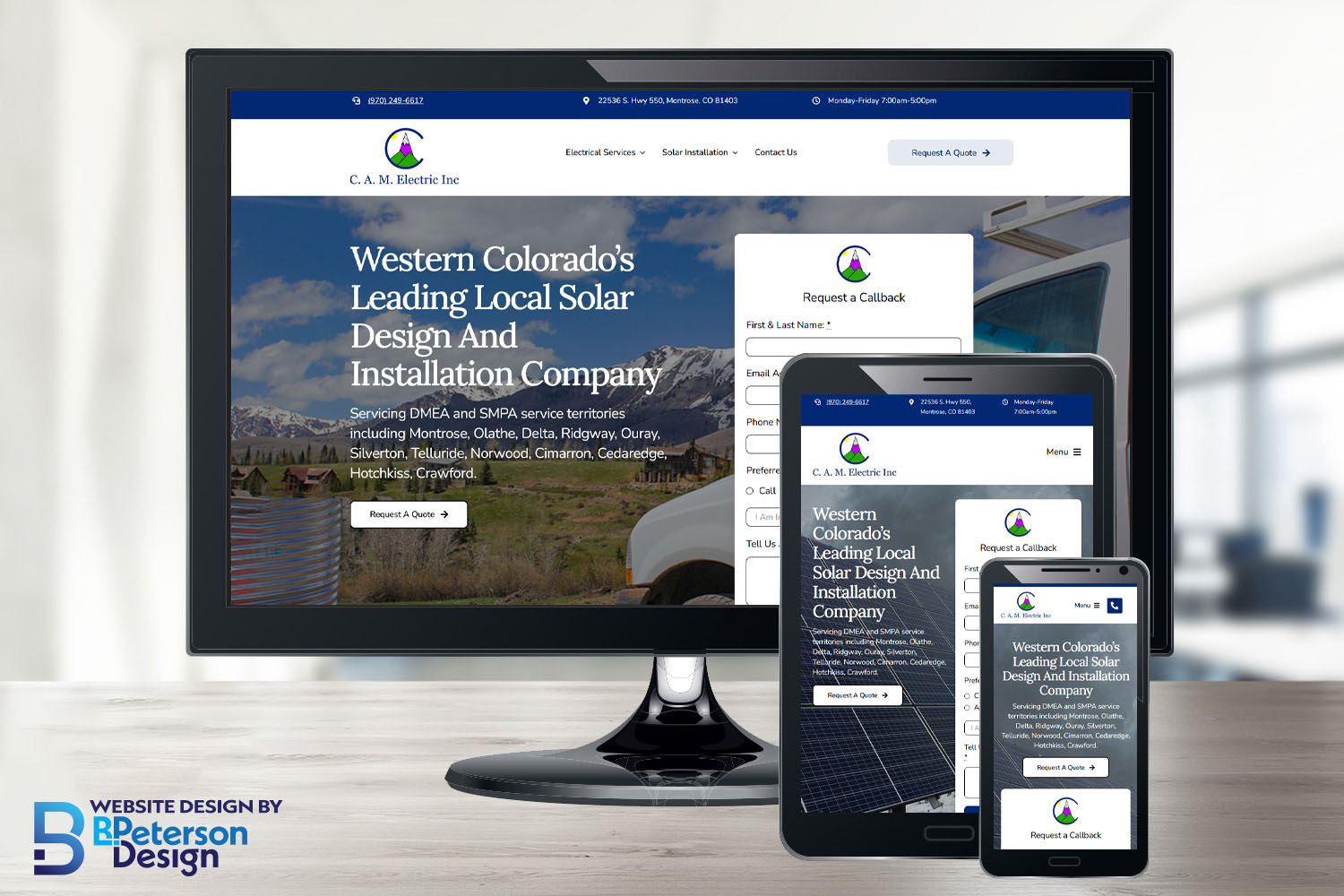 CAM Electric's new website displayed on responsive screens