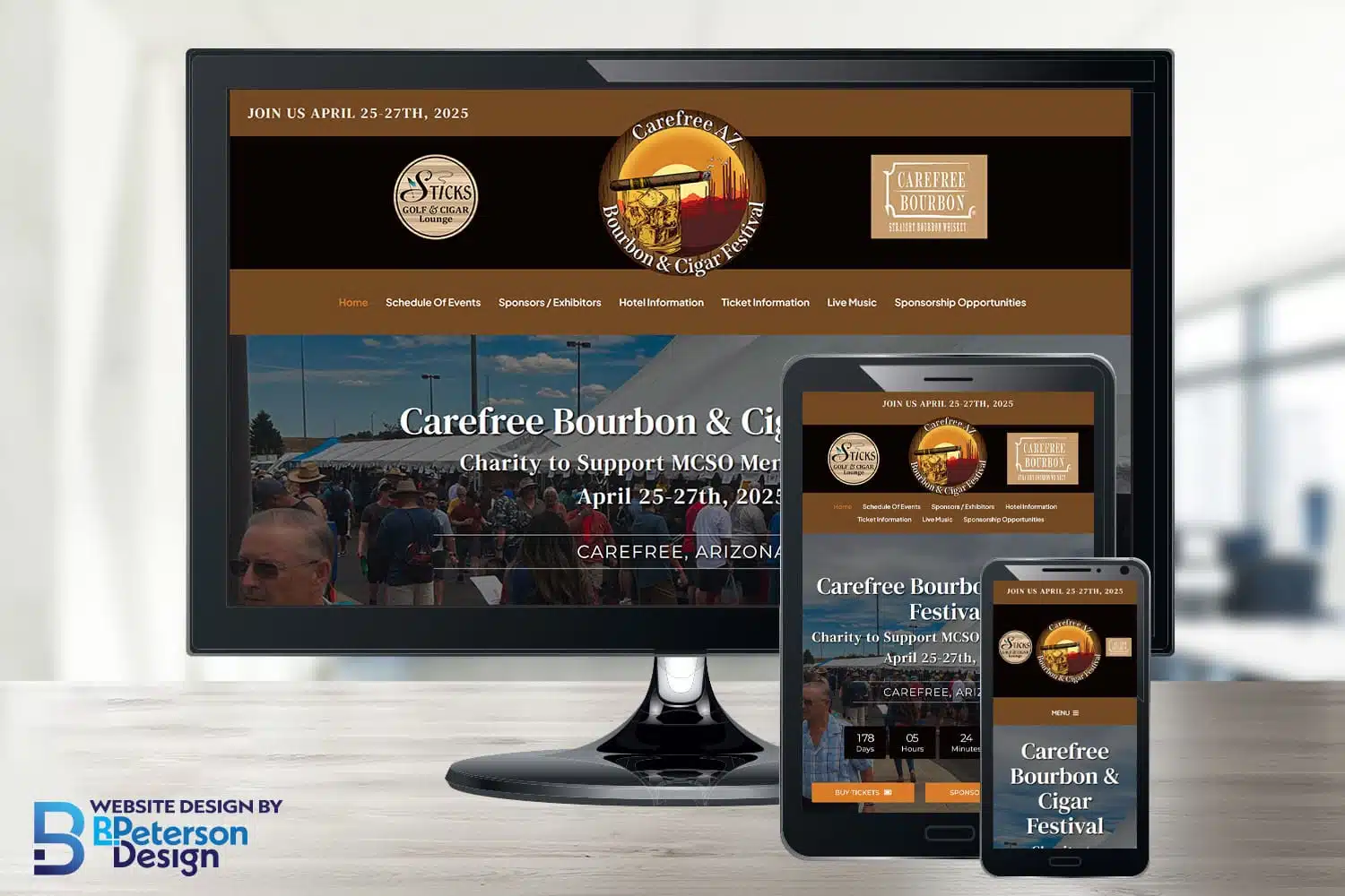 Carefree Bourbon & Cigar Festival website shown on multiple devices showing it's responsive