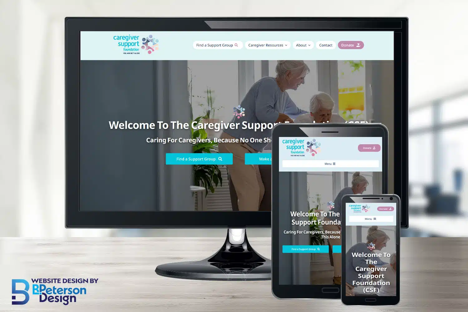 Responsive Website Design for Nonprofit Organization, Caregiver Support Foundation, shown on different devices