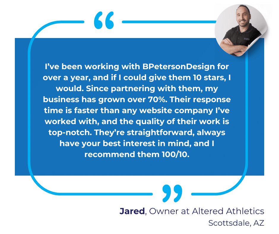 Testimonial regarding SEO Services from Jared, Owner Altered Athletics
