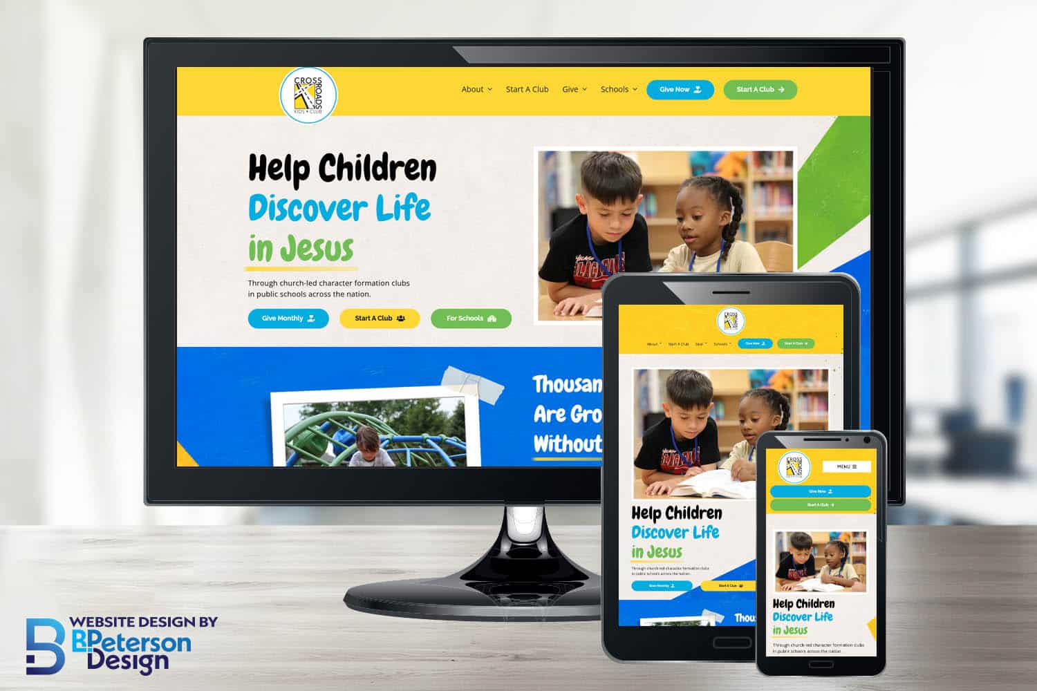 Crossroads Kids Club homepage shown on different platforms to show it's responsive